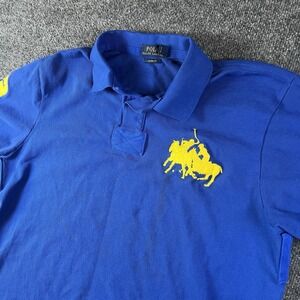 Polo Ralph Lauren Custom Fit XXL Blue Yellow Big Pony Polo Shirt #3‎ Read